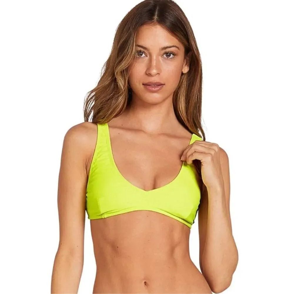 Volcom NWT size S Simply Mesh V Neck Bikini Top limelight
